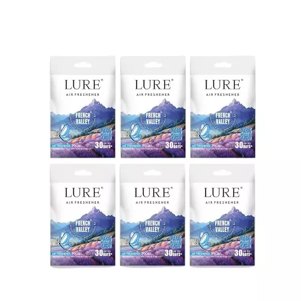 Lure Pocket Size Gel Air Freshener 10 g (Each) French Valley Fragrance for Bathroom, Toilet, Home & Office, (Pack of 6 Pcs)