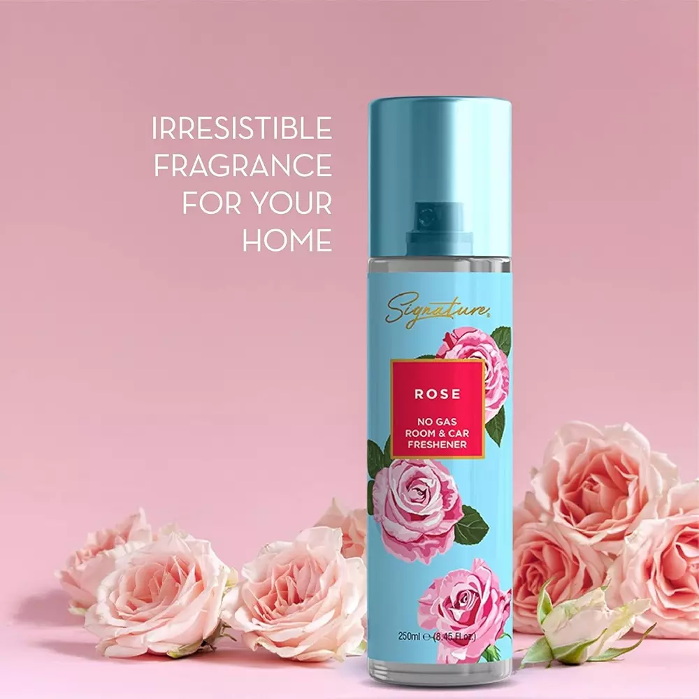 Signature Air Freshener Spray Rose 250 ml Bottle liquid Form for Rooms, Cars & Bathrooms, FG000712 (Pack of 3 Pcs)