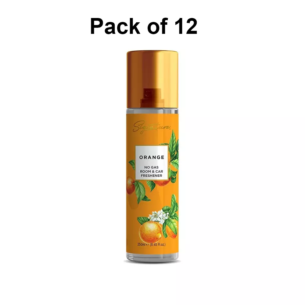 Signature Air Freshener Spray Orange 250 ml Bottle liquid Form for Rooms, Cars & Bathrooms, FG000719 (Pack of 12 Pcs)