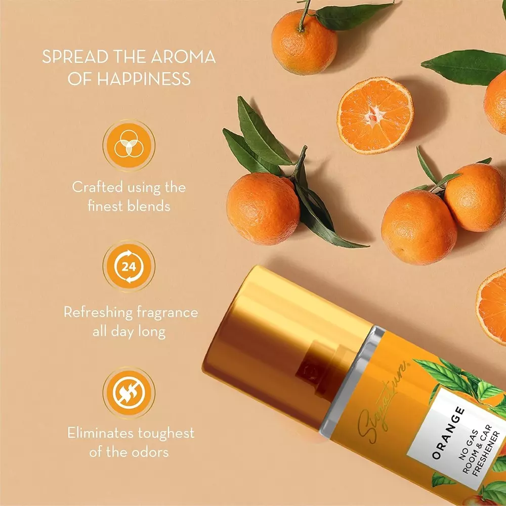 Signature Air Freshener Spray Orange 250 ml Bottle liquid Form for Rooms, Cars & Bathrooms, FG000719 (Pack of 12 Pcs)