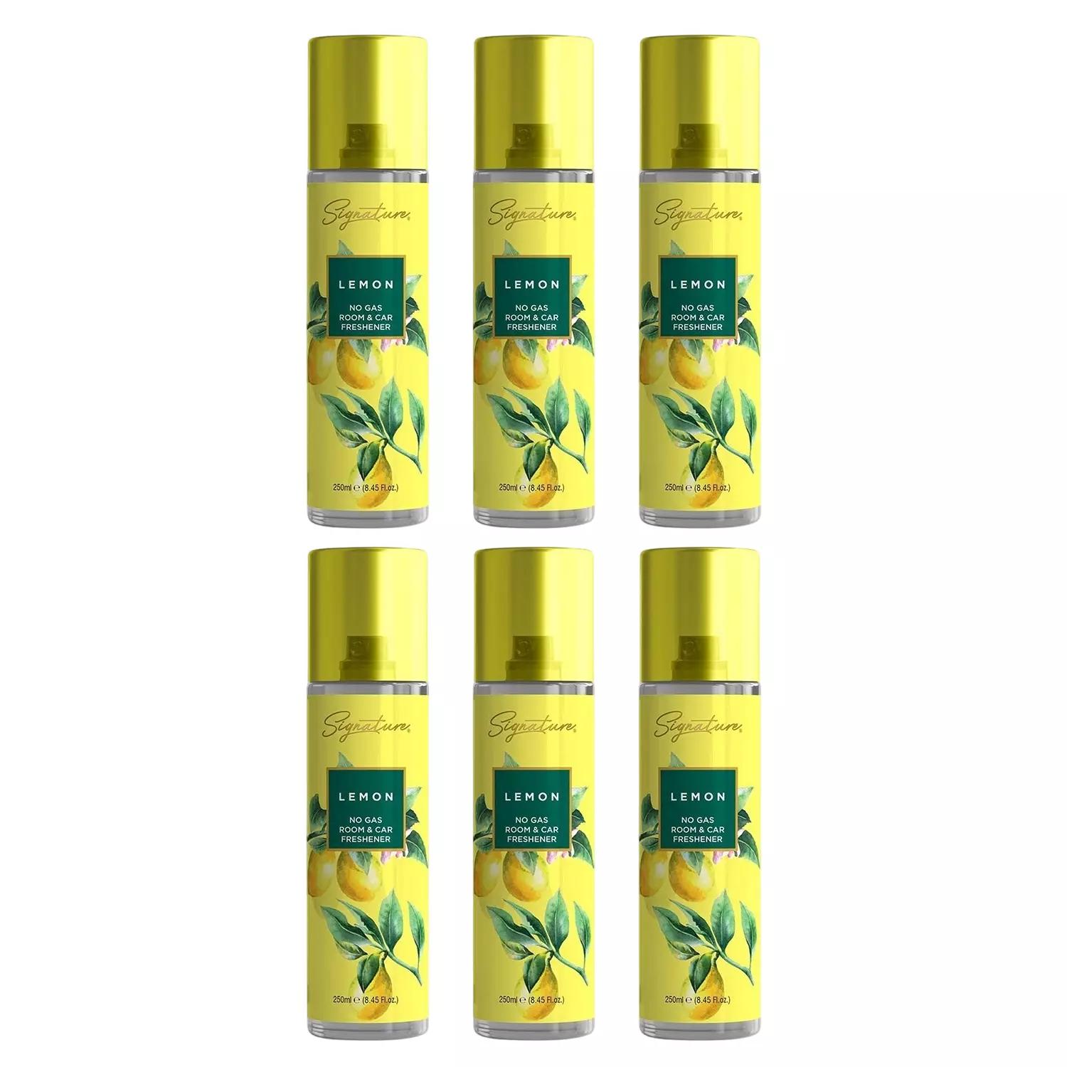 Signature Air Freshener Spray Lemon 250 ml Bottle liquid Form for Rooms, Cars & Bathrooms, FG000717 (Pack of 6 Pcs)
