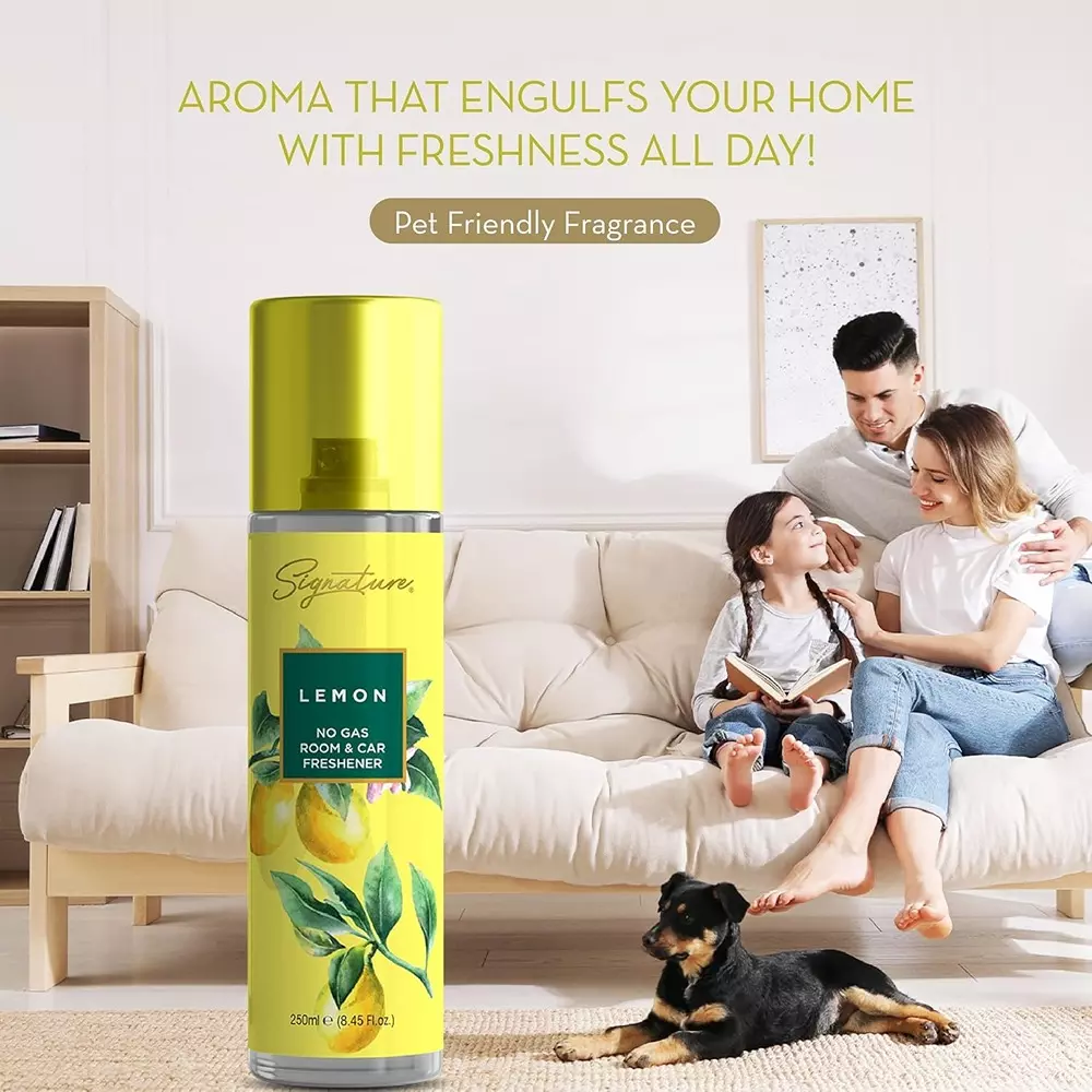 Signature Air Freshener Spray Lemon 250 ml Bottle liquid Form for Rooms, Cars & Bathrooms, FG000717 (Pack of 6 Pcs)