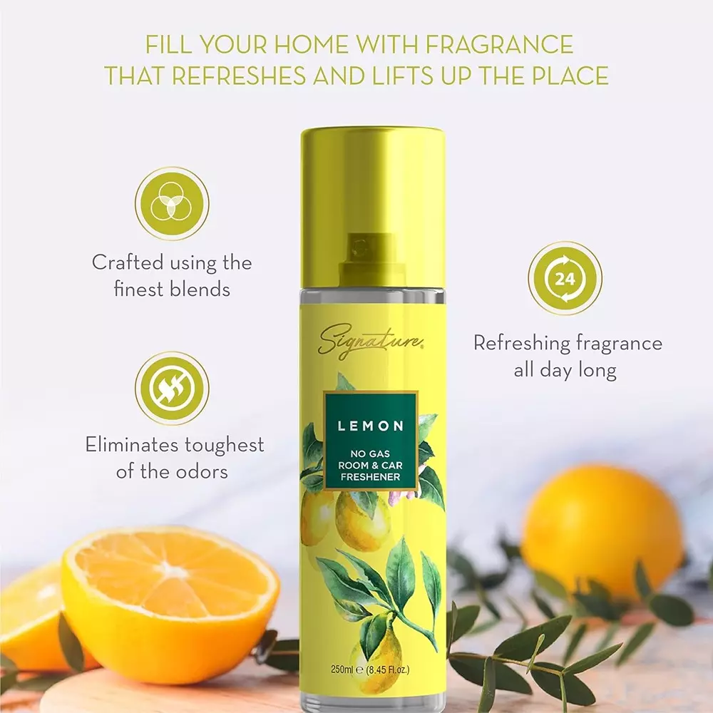 Signature Air Freshener Spray Lemon 250 ml Bottle liquid Form for Rooms, Cars & Bathrooms, FG000717 (Pack of 6 Pcs)