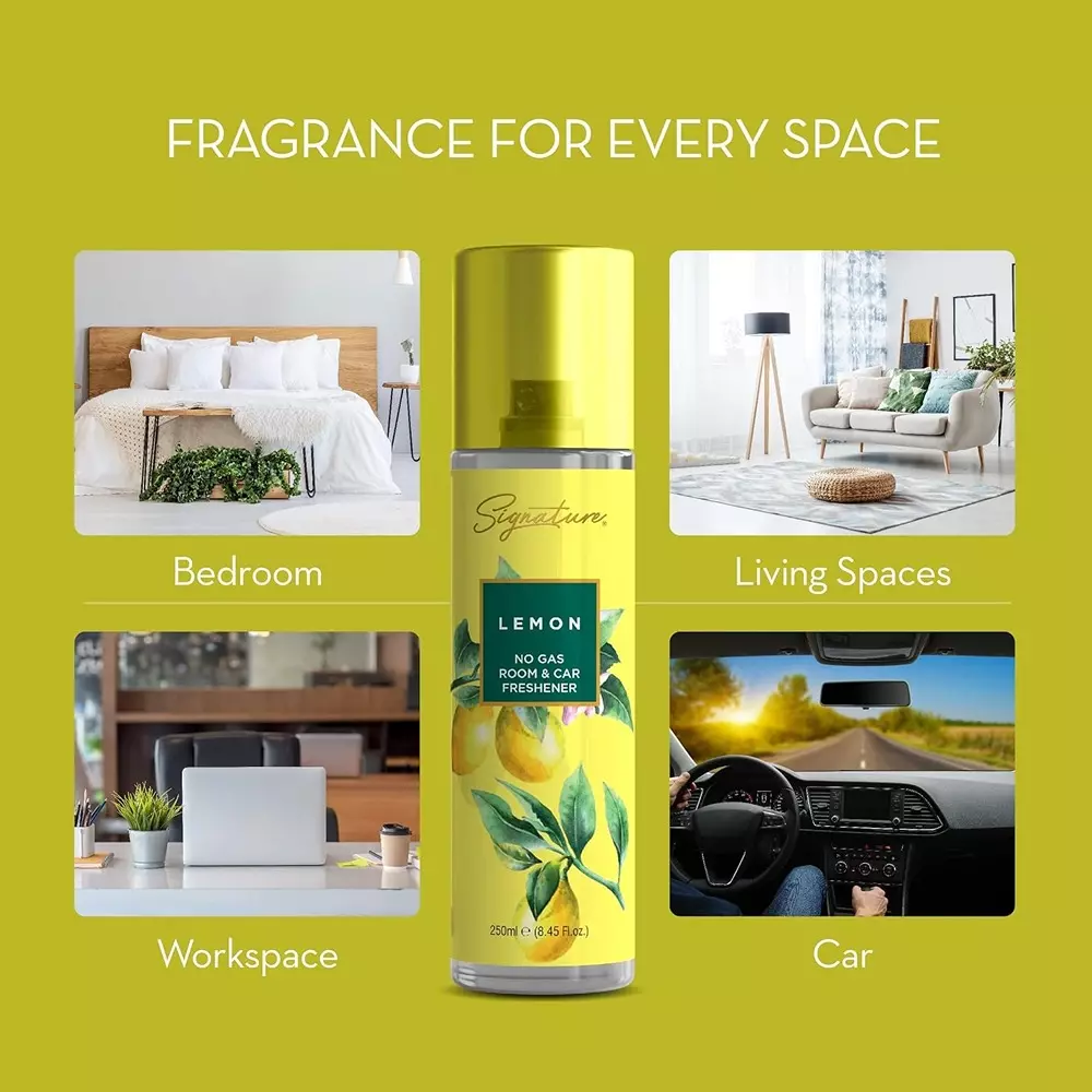 Signature Air Freshener Spray Lemon 250 ml Bottle liquid Form for Rooms, Cars & Bathrooms, FG000717 (Pack of 6 Pcs)