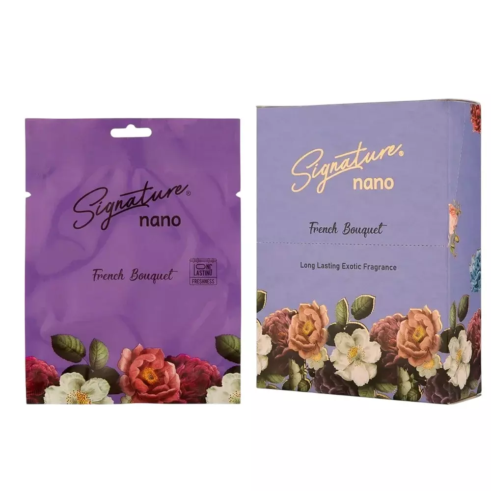 Signature Nano Air Freshener Sachet French Bouquet Hanging Mount Type 10 g Packet Powder Form for Rooms, Cars & Bathrooms, FG001032