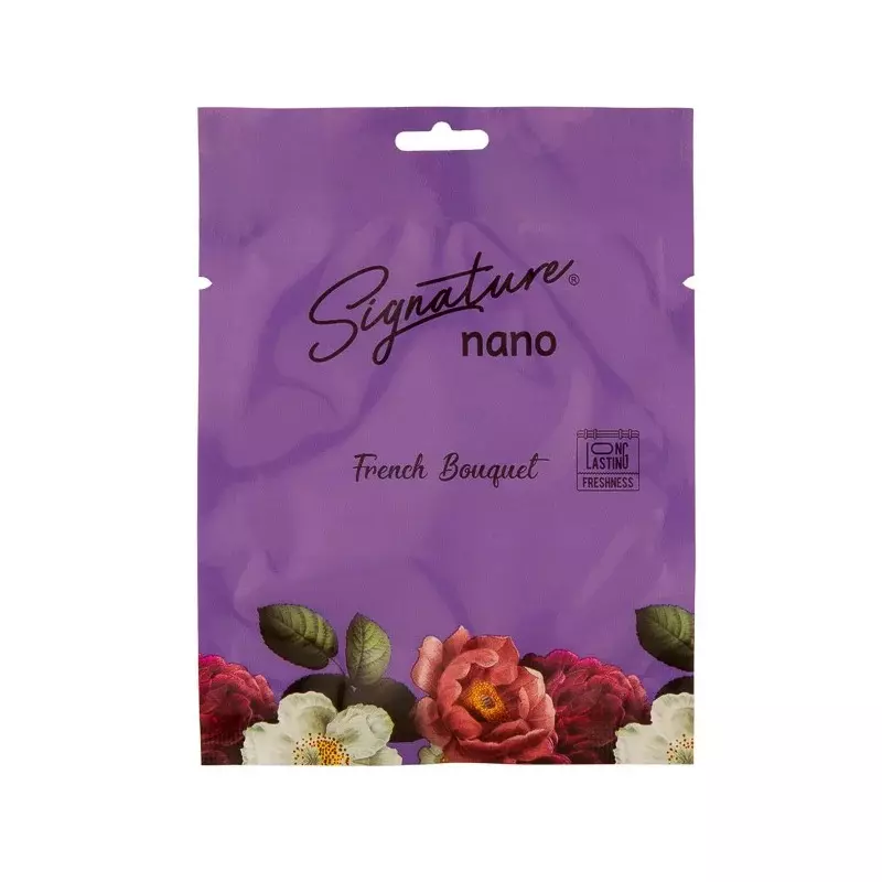 Signature Nano Air Freshener Sachet French Bouquet Hanging Mount Type 10 g Packet Powder Form for Rooms, Cars & Bathrooms, FG001032 (Pack of 12 Pcs)