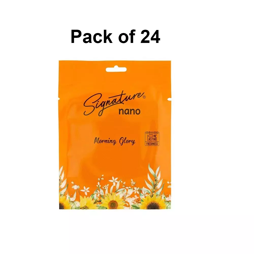 Signature Nano Air Freshener Sachet Morning Glory Hanging Mount Type 10 g Packet Powder Form for Rooms, Cars & Bathrooms, FG001033 (Pack of 24 Pcs)
