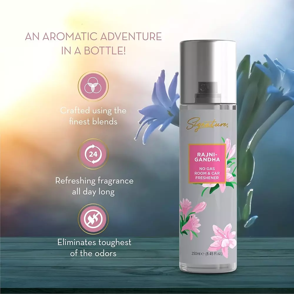 Signature Air Freshener Spray Rajnigandha 250 ml Bottle liquid Form for Rooms, Cars & Bathrooms, FG000716 (Pack of 6 Pcs)