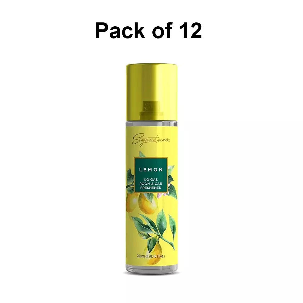 Signature Air Freshener Spray Lemon 250 ml Bottle liquid Form for Rooms, Cars & Bathrooms, FG000717 (Pack of 12 Pcs)