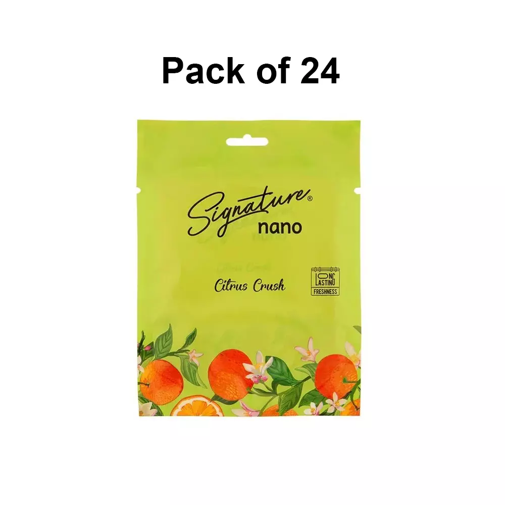 Signature Nano Air Freshener Sachet Citrus Crush Hanging Mount Type 10 g Packet Powder Form for Rooms, Cars & Bathrooms, FG001031 (Pack of 24 Pcs)