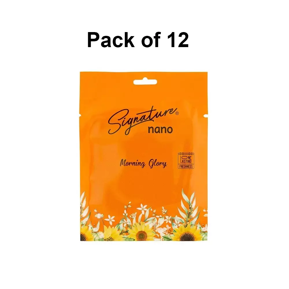 Signature Nano Air Freshener Sachet Morning Glory Hanging Mount Type 10 g Packet Powder Form for Rooms, Cars & Bathrooms, FG001033 (Pack of 12 Pcs)
