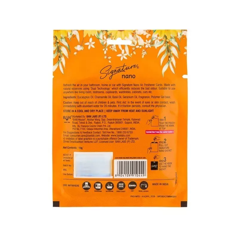 Signature Nano Air Freshener Sachet Morning Glory Hanging Mount Type 10 g Packet Powder Form for Rooms, Cars & Bathrooms, FG001033 (Pack of 12 Pcs)