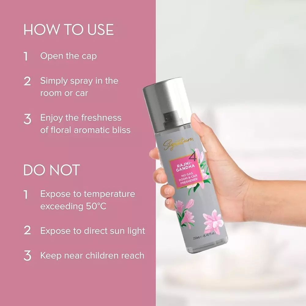 Signature Air Freshener Spray Rajnigandha 250 ml Bottle liquid Form for Rooms, Cars & Bathrooms, FG000716 (Pack of 3 Pcs)