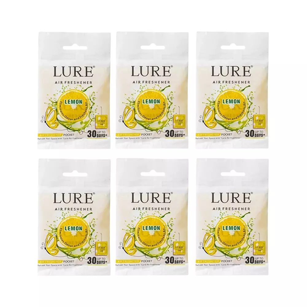 Lure Pocket Size Gel Air Freshener 10 g (Each) Lemon Fragrance for Bathroom, Toilet, Home & Office, (Pack of 6 Pcs)