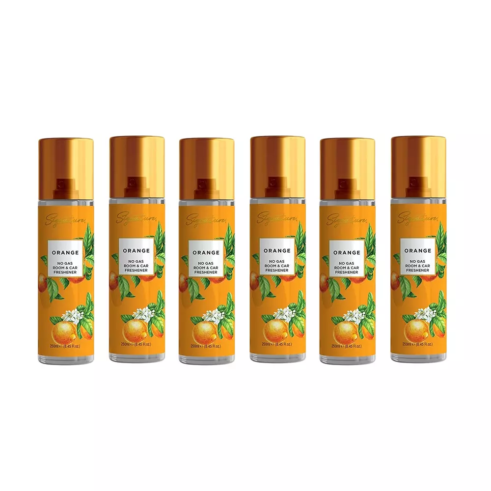 Signature Air Freshener Spray Orange 250 ml Bottle liquid Form for Rooms, Cars & Bathrooms, FG000719 (Pack of 6 Pcs)