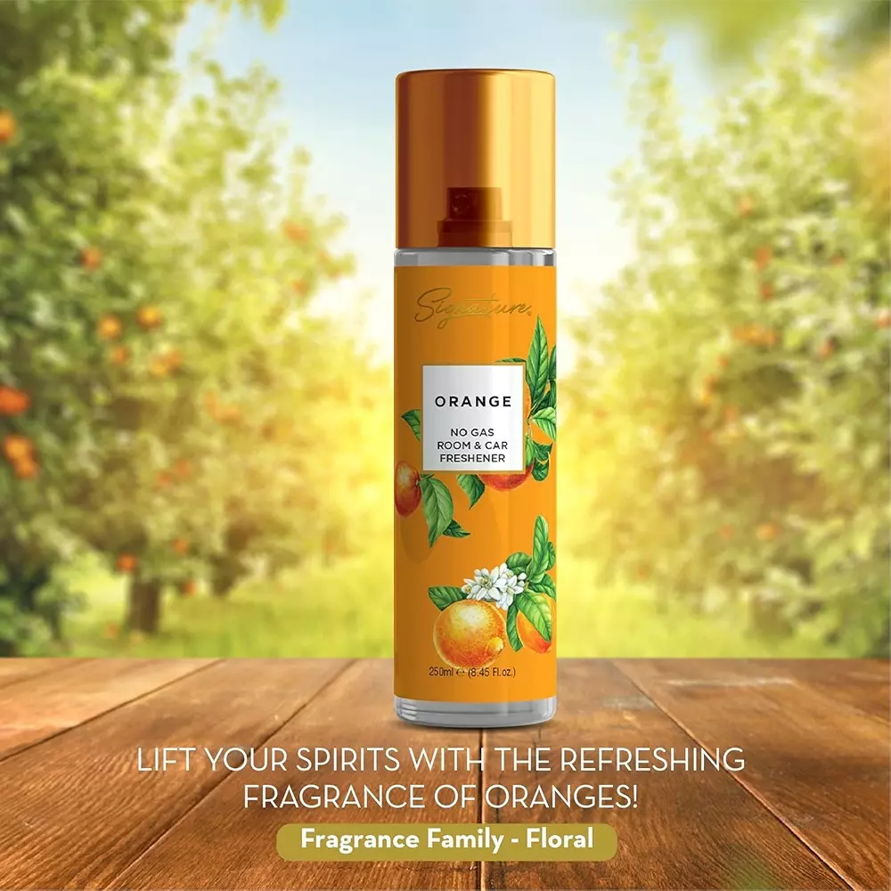 Signature Air Freshener Spray Orange 250 ml Bottle liquid Form for Rooms, Cars & Bathrooms, FG000719 (Pack of 6 Pcs)