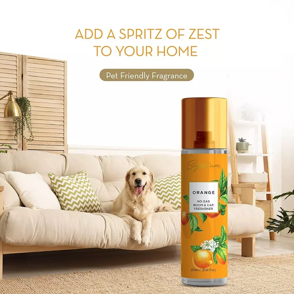 Signature Air Freshener Spray Orange 250 ml Bottle liquid Form for Rooms, Cars & Bathrooms, FG000719 (Pack of 6 Pcs)