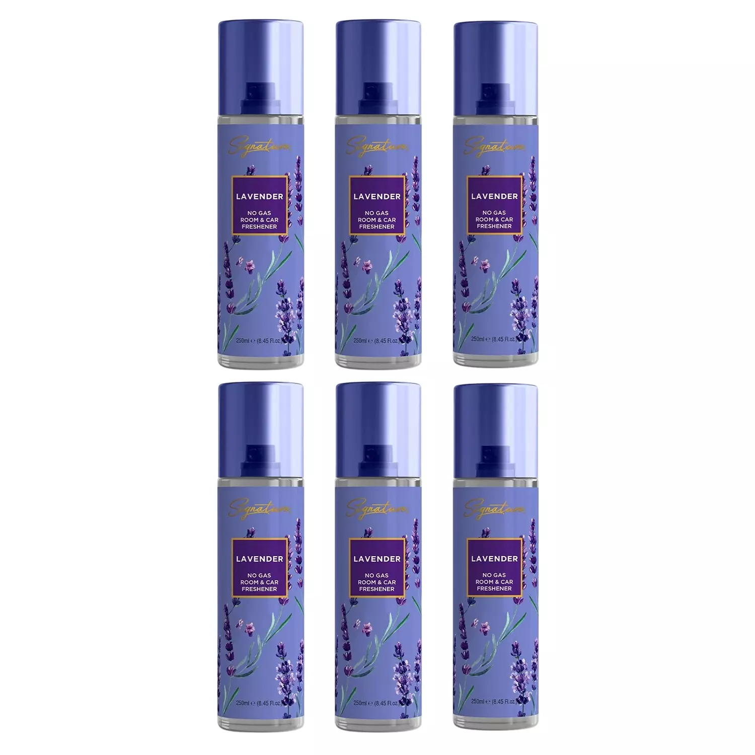Signature Air Freshener Spray Lavender 250 ml Bottle liquid Form for Rooms, Cars & Bathrooms, FG000714 (Pack of 6 Pcs)