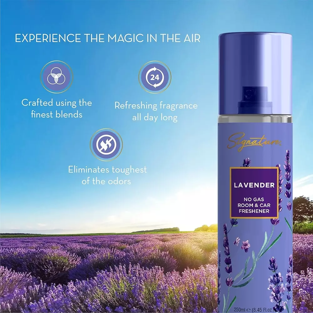 Signature Air Freshener Spray Lavender 250 ml Bottle liquid Form for Rooms, Cars & Bathrooms, FG000714 (Pack of 6 Pcs)