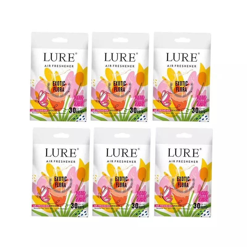 Lure Pocket Size Gel Air Freshener 10 g (Each) Exotic Floral Fragrance for Bathroom, Toilet, Home & Office, (Pack of 6 Pcs)