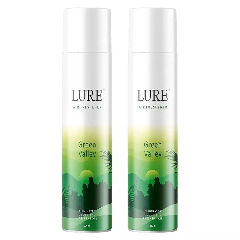 Lure Room Air Freshener Spray 220 ml (Each) Green Valley Fragrance Bottle for Bathroom, Toilet, Home & Office, (Pack of 2 Pcs)