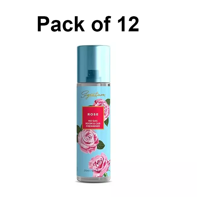 Signature Air Freshener Spray Rose 250 ml Bottle liquid Form for Rooms, Cars & Bathrooms, FG000712 (Pack of 12 Pcs)
