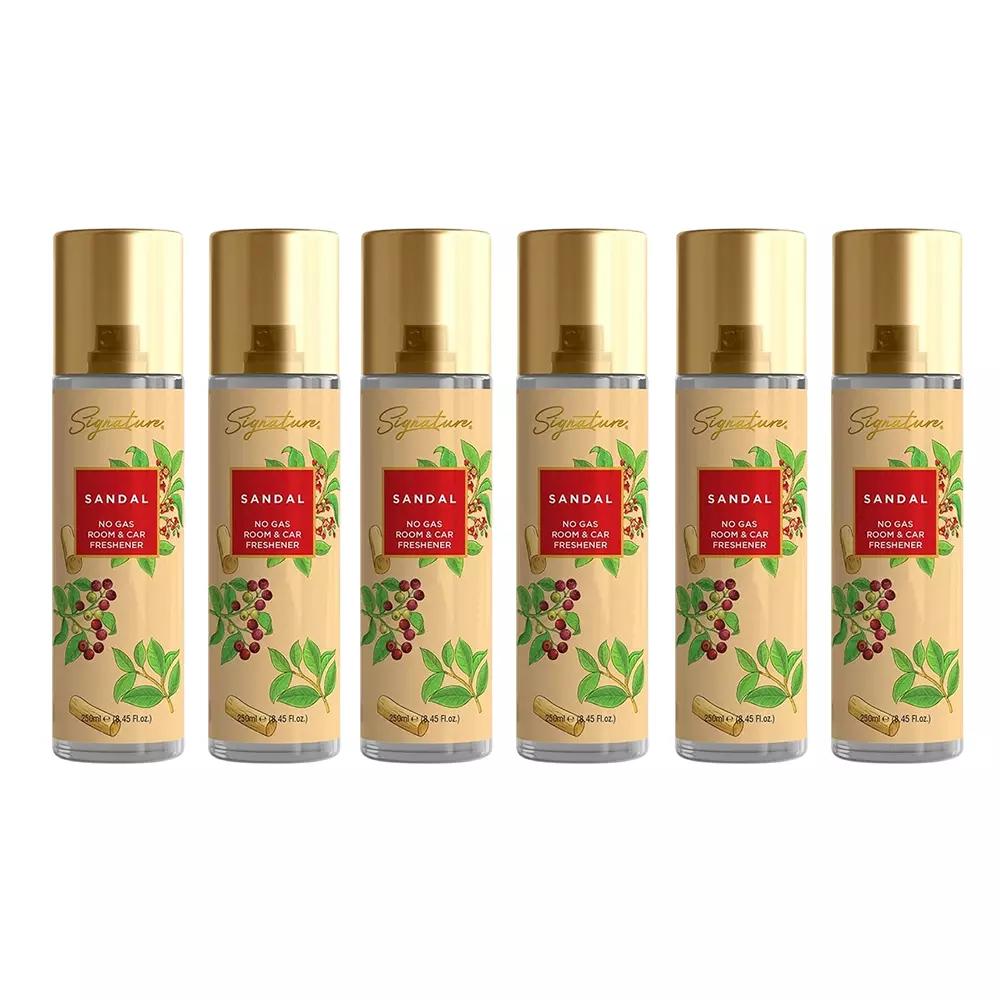 Signature Air Freshener Spray Sandal 250 ml Bottle liquid Form for Rooms, Cars & Bathrooms, FG000713 (Pack of 6 Pcs)