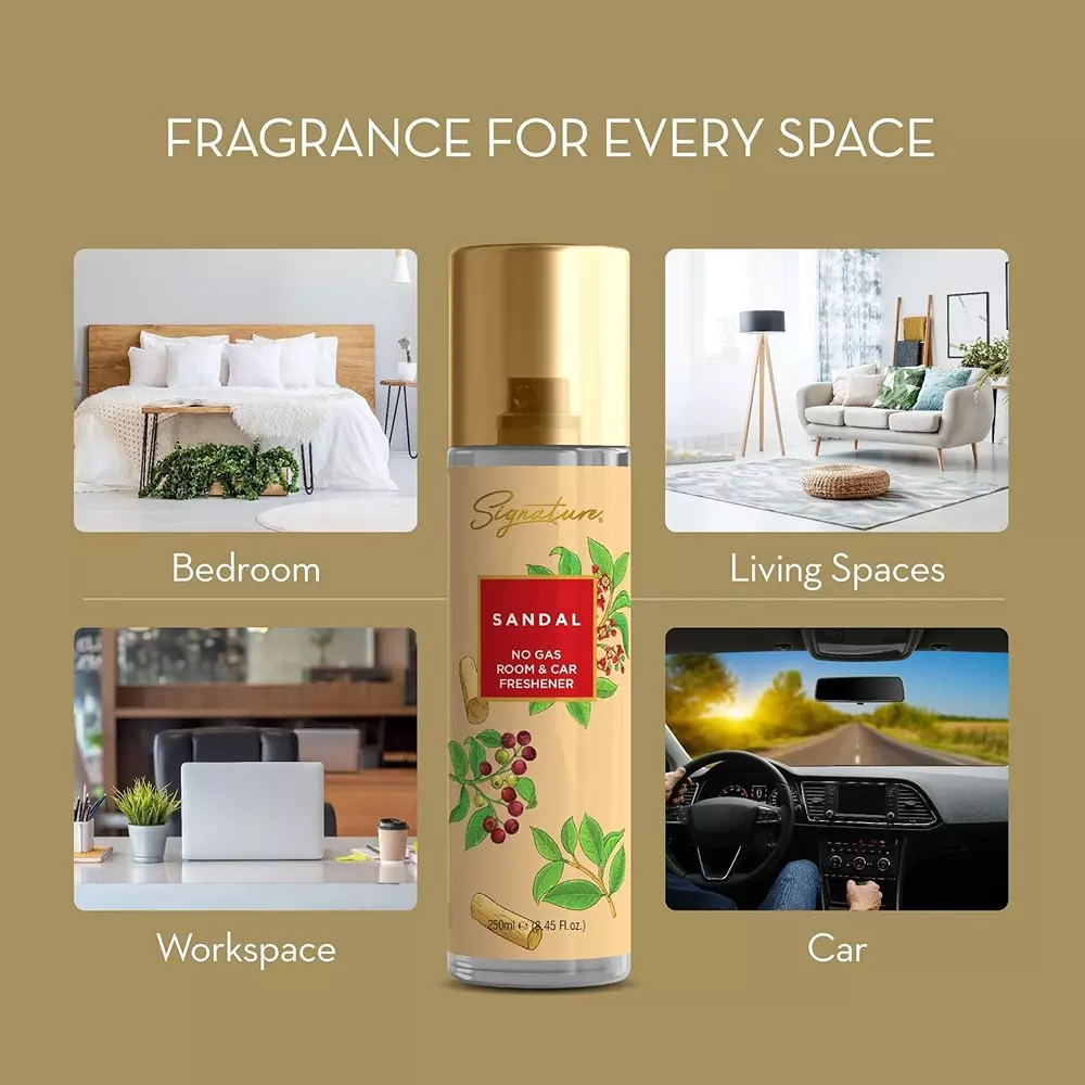 Signature Air Freshener Spray Sandal 250 ml Bottle liquid Form for Rooms, Cars & Bathrooms, FG000713 (Pack of 6 Pcs)