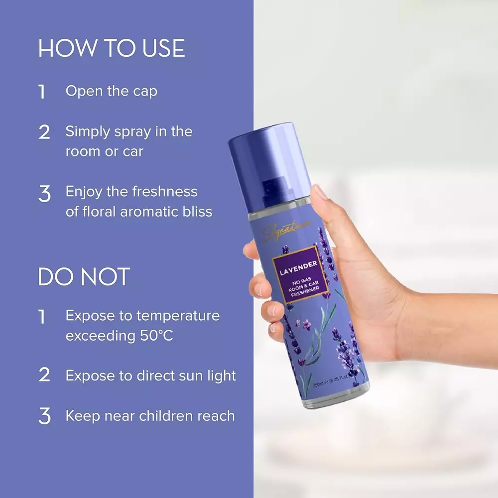 Signature Air Freshener Spray Lavender 250 ml Bottle liquid Form for Rooms, Cars & Bathrooms, FG000714 (Pack of 3 Pcs)