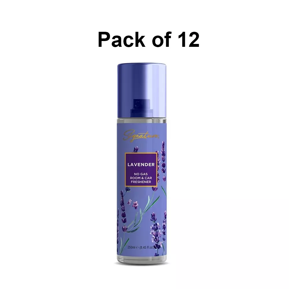 Signature Air Freshener Spray Lavender 250 ml Bottle liquid Form for Rooms, Cars & Bathrooms, FG000714 (Pack of 12 Pcs)