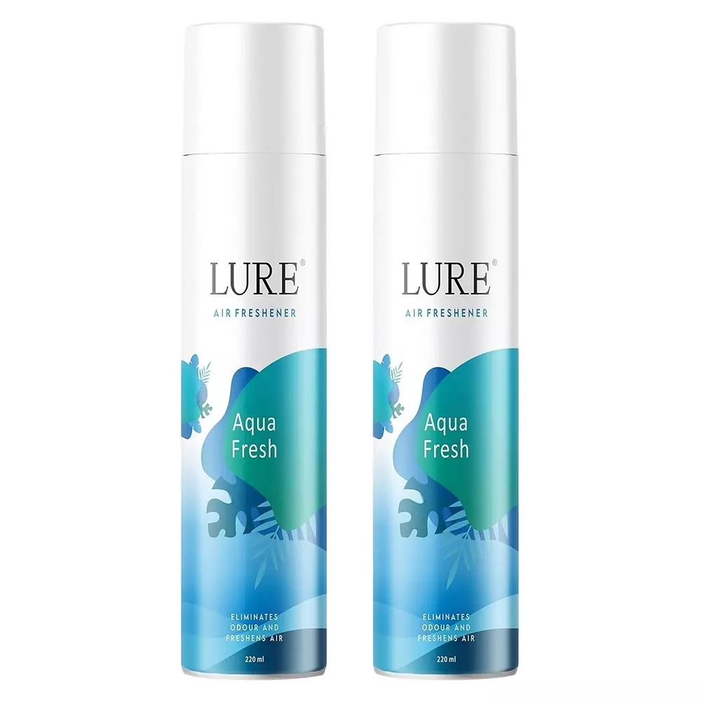 Lure Room Air Freshener Spray 220 ml (Each) Aqua Fresh Fragrance Bottle for Bathroom, Toilet, Home & Office, (Pack of 2 Pcs)