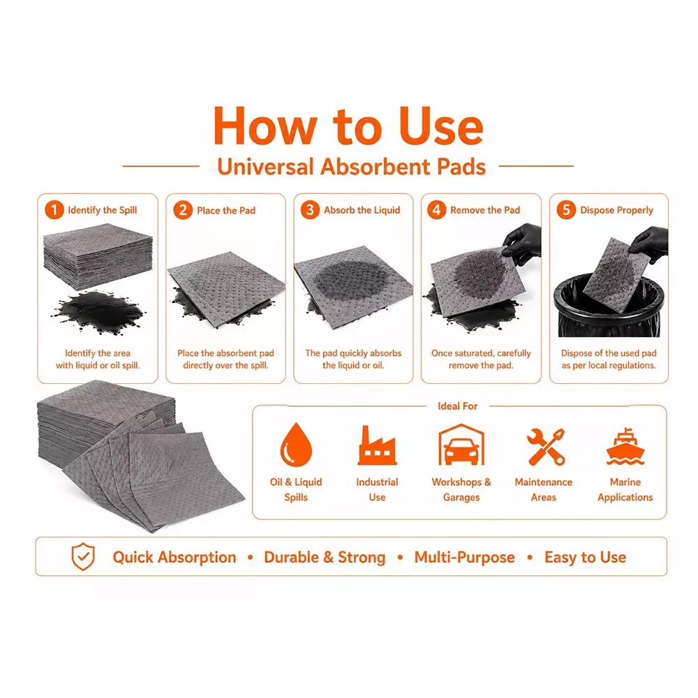 enviroguard-16-x-20-inch-universal-absorbent-pads-gray-suitable-for-oil-water-coolant-spills-100-padspack