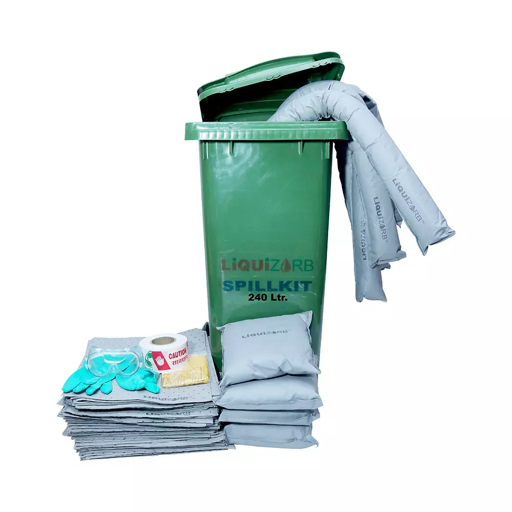 Liquizorb Chemical Spill Kit Wheeled Bin 240 L Capacity Plastic Green for Indoor & Outdoor Use