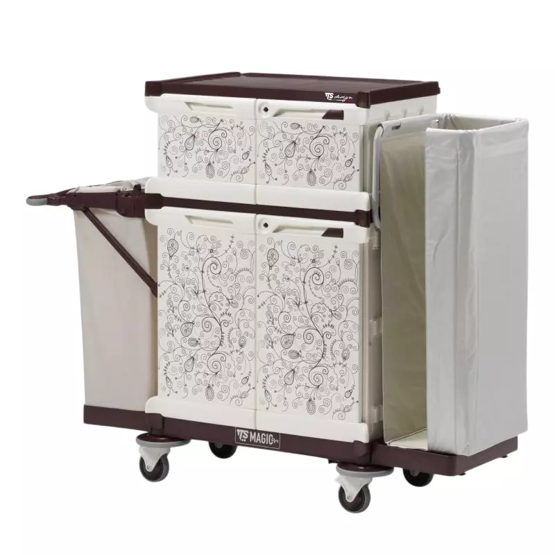 Roots Magic Art Housekeeping Trolley White & Black Aluminium without Bags, TTM262R02N0120S