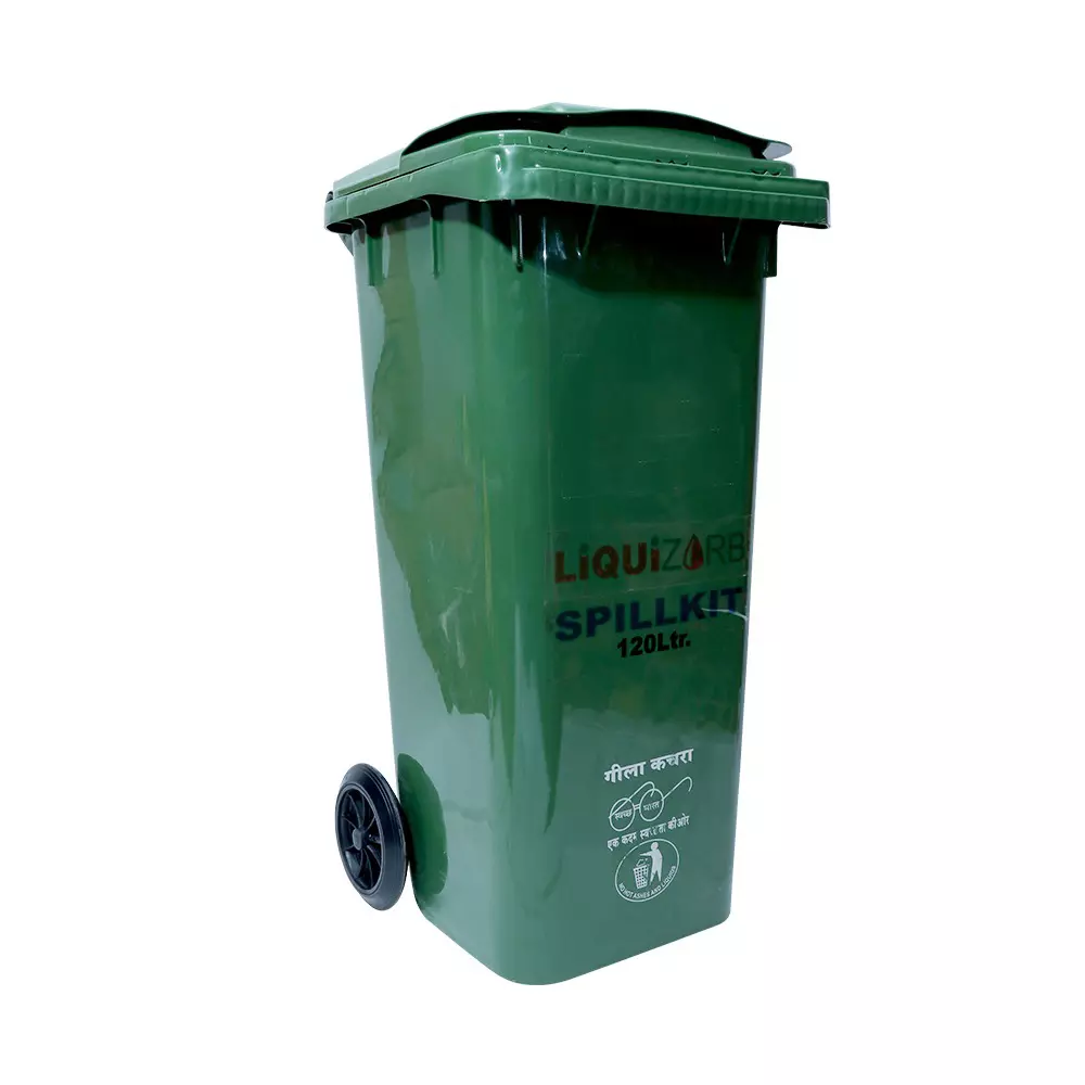 Liquizorb Oil Spill Kit Wheeled Bin 120 L Capacity Plastic Green for Indoor & Outdoor Use