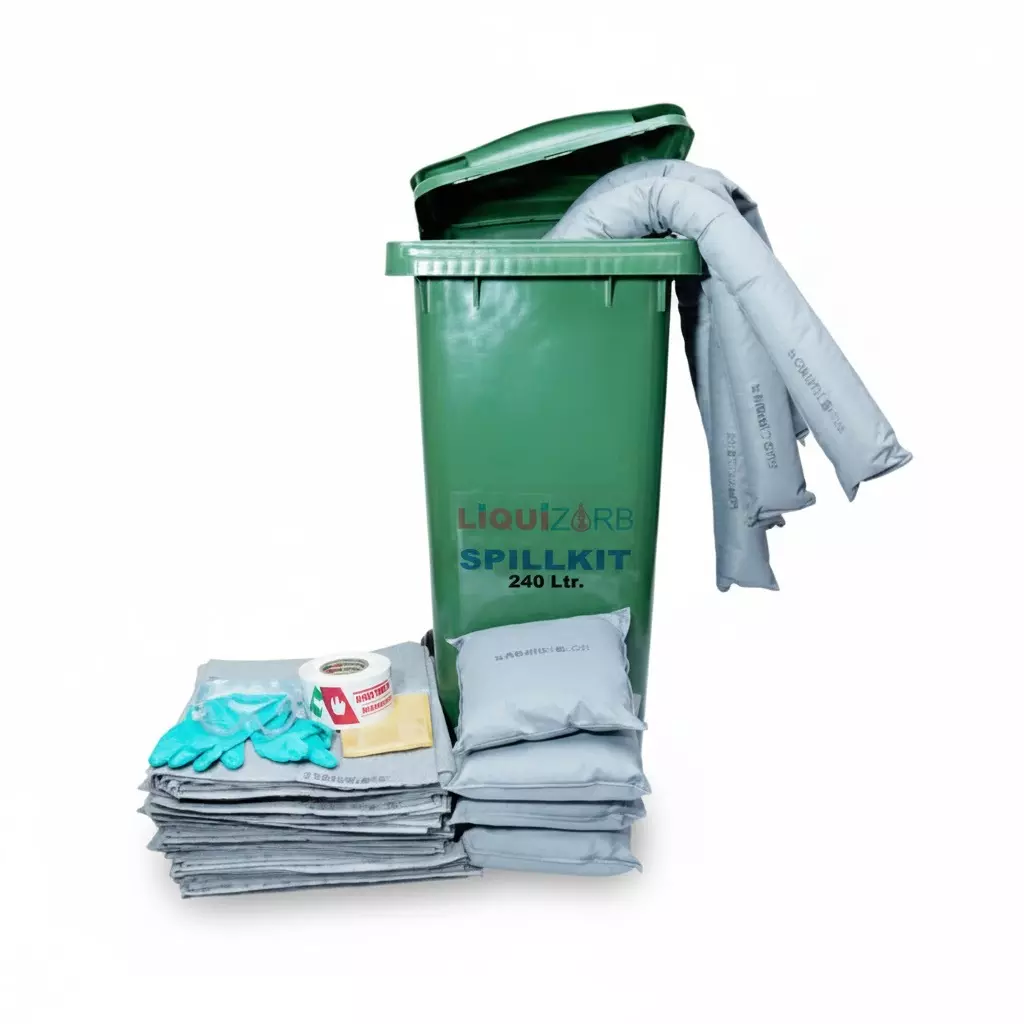 Liquizorb Oil Spill Kit Wheeled Bin 240 L Capacity Plastic Green for Indoor & Outdoor Use