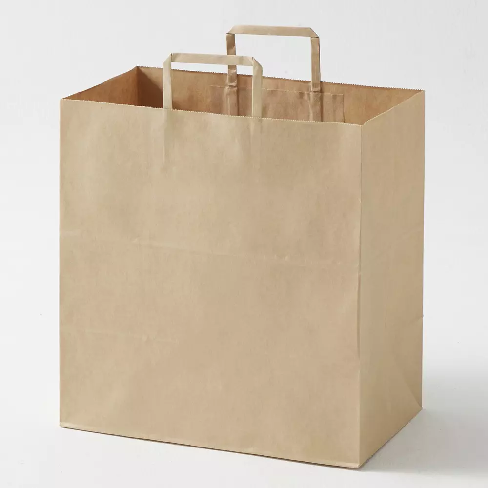 MonotaRO Handbag Paper Bag Tea Plain Flat string 210 mm Thickness, 21138680 (Pack of 50 Pcs)