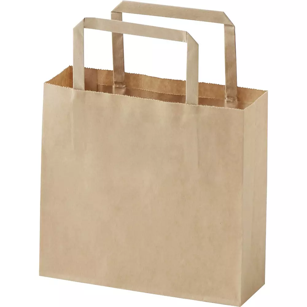 MonotaRO Handbag Paper Bag Tea Plain Flat string 60 mm Thickness, 21138707 (Pack of 50 Pcs)