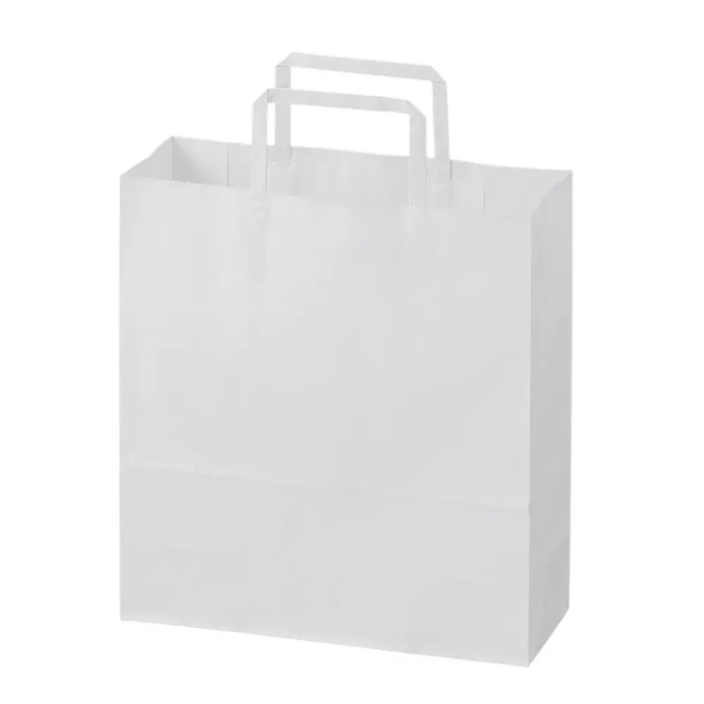 MonotaRO Handbag Paper Bag Plain White Flat string 100 mm Thickness, 21138689 (Pack of 50 Pcs)