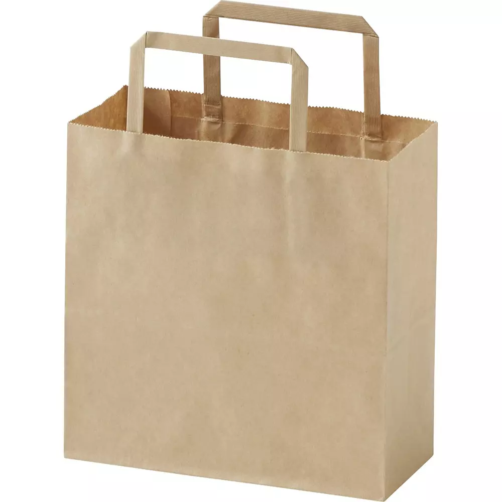 MonotaRO Handbag Paper Bag Tea Plain Flat string 90 mm Thickness, 21138750 (Pack of 50 Pcs)