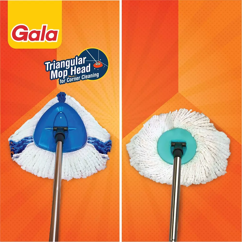 Gala Turbo Triangular Spin Mop Handle With Refill Multicolor Steel Handle Material for Home & Office Use