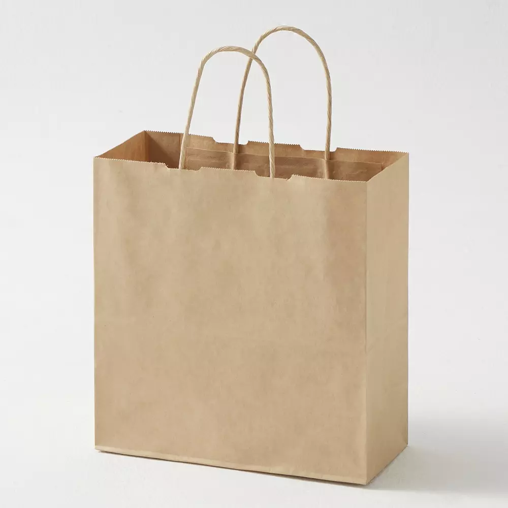 MonotaRO Handbag Paper Bag Tea Plain Round string 120 mm Thickness, 21138725 (Pack of 50 Pcs)