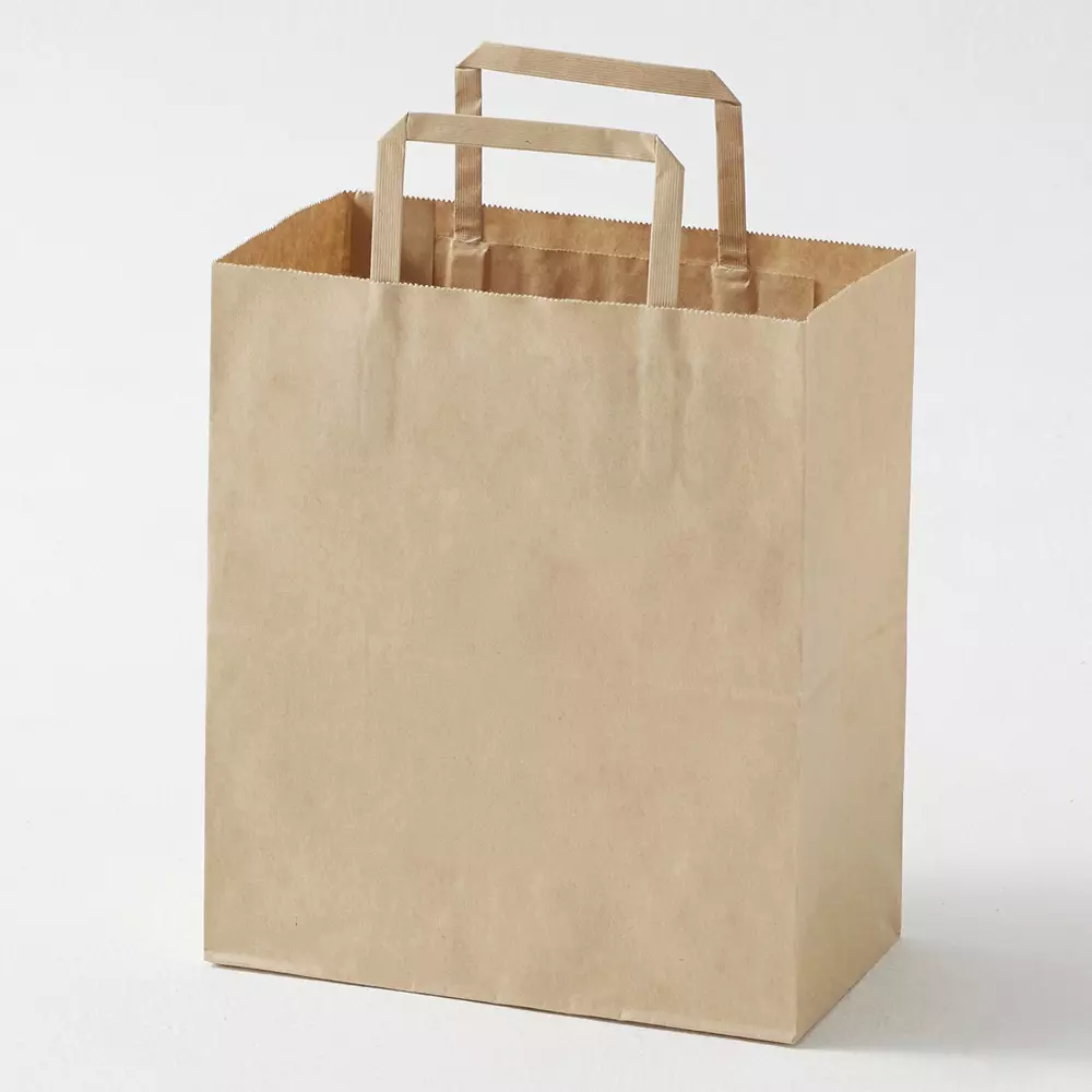 MonotaRO Handbag Paper Bag Tea Plain Flat string 120 mm Thickness, 21138734 (Pack of 50 Pcs)