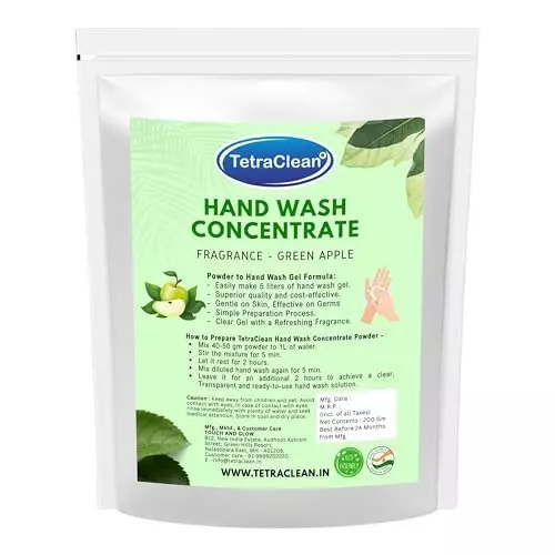 TetraClean Hand Wash Concentrate Powder 200 g Green Apple Scent Makes 5 Litres of Hand Wash Gel