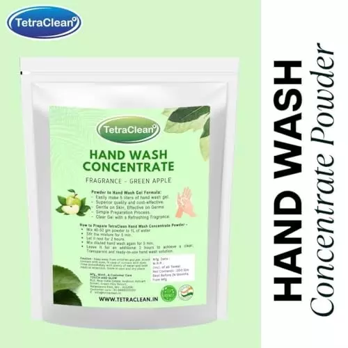 TetraClean Hand Wash Concentrate Powder 200 g Green Apple Scent Makes 5 Litres of Hand Wash Gel