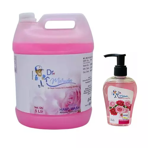 Dr. Marwin Handwash Soap Combo Pink (5 L Can + 250 ml Bottle) Natural Rose for Home, School & Hospitals