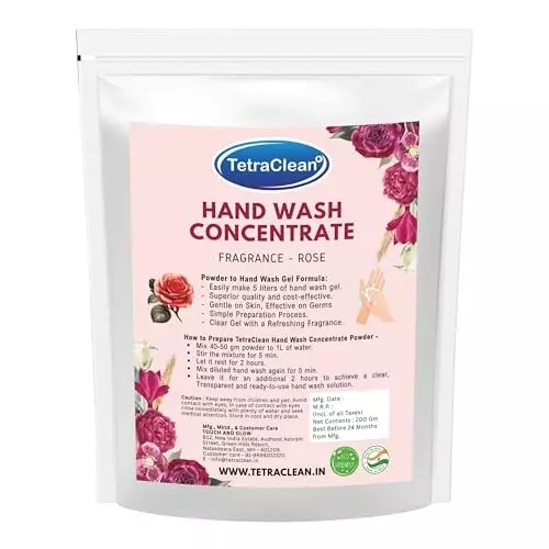 TetraClean Hand Wash Concentrate Powder 200 g Rose Scent Makes 5 Litres of Hand Wash Gel