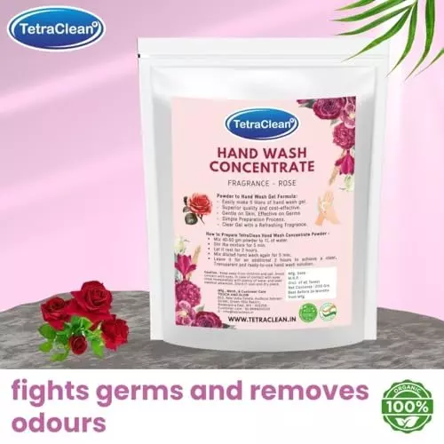 TetraClean Hand Wash Concentrate Powder 200 g Rose Scent Makes 5 Litres of Hand Wash Gel