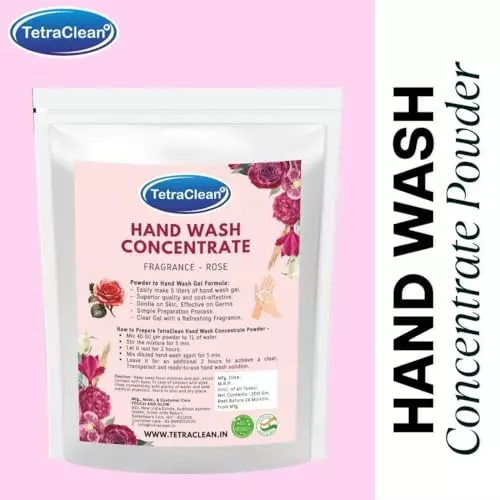 TetraClean Hand Wash Concentrate Powder 200 g Rose Scent Makes 5 Litres of Hand Wash Gel