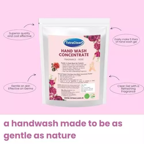 TetraClean Hand Wash Concentrate Powder 200 g Rose Scent Makes 5 Litres of Hand Wash Gel